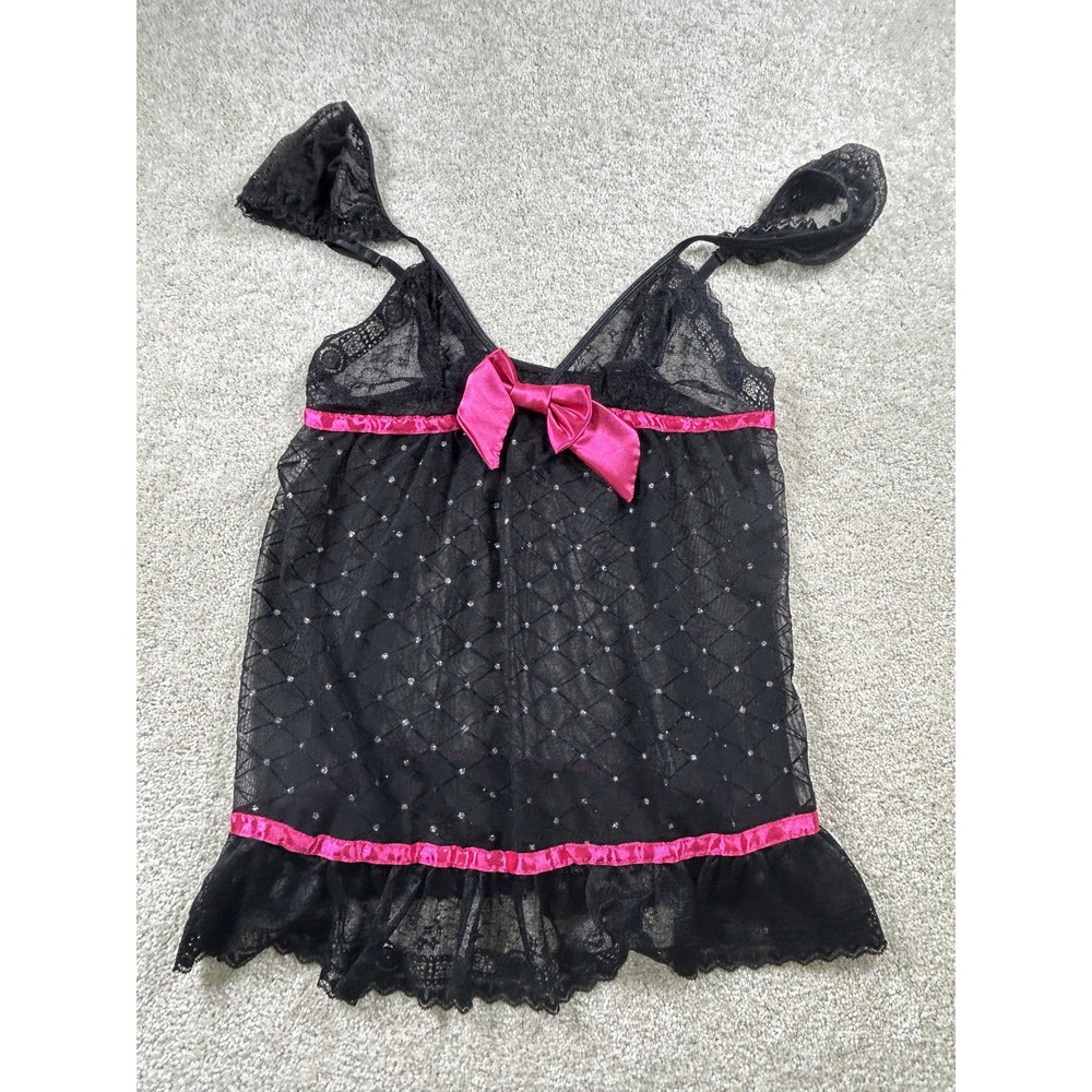 Secret Treasures Babydoll Womens L Sheer Lace Bow Fairy WhimsiGoth Witchy Grunge